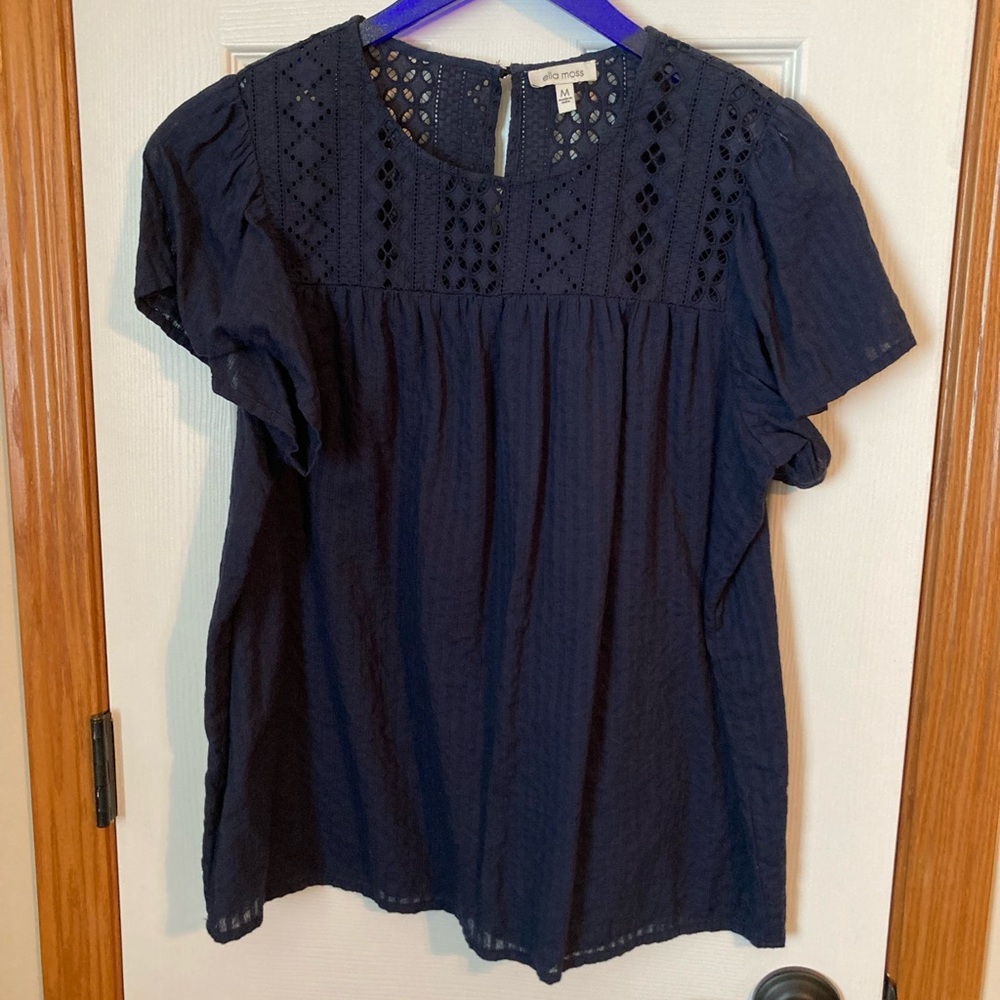 Ella Moss Navy Eyelet Top